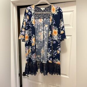 Umgee Floral Kimono with Lace
